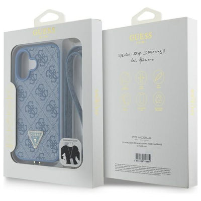 Guess Leather Metal Logo Strass Crossbody Case for iPhone 16 - Blue