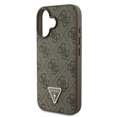 Guess Leather Metal Logo Strass Crossbody Case for iPhone 16 - Brown