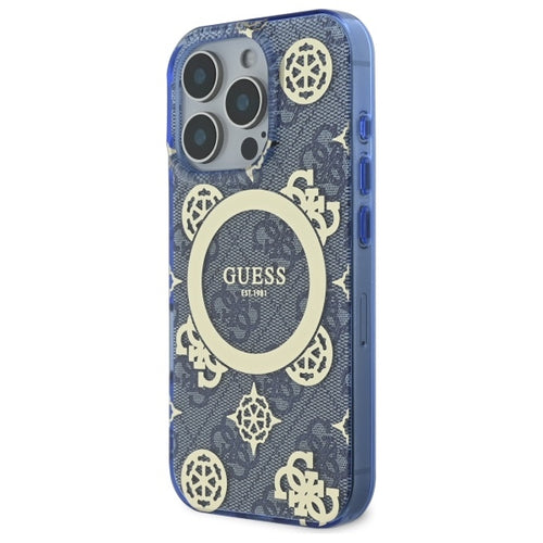 Guess IML Peony On 4G Background MagSafe Case for iPhone 16 Pro - Blue
