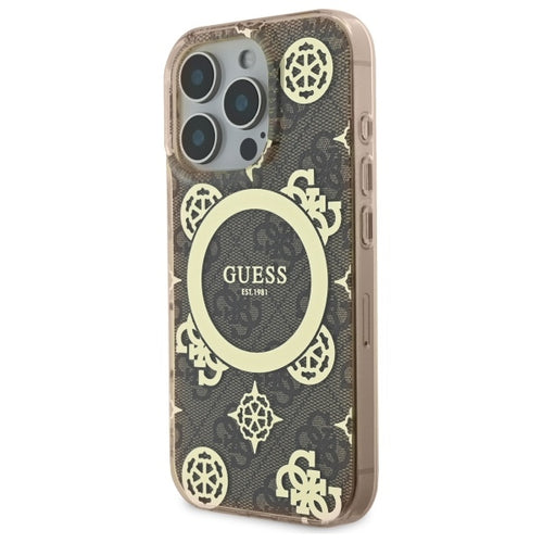 Guess IML Peony On 4G Background MagSafe Case for iPhone 16 Pro - Brown