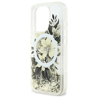 Guess Liquid Glitter Flower MagSafe iPhone 16 Pro Case - Beige