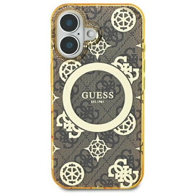 Guess IML Peony On 4G Background MagSafe iPhone 16 Case - Brown
