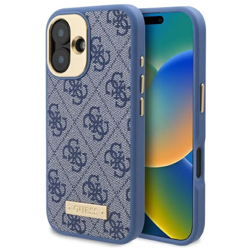 Guess 4G Logo Plate MagSafe iPhone 16 Case - Blue