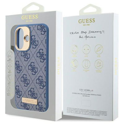 Guess 4G Logo Plate MagSafe iPhone 16 Case - Blue