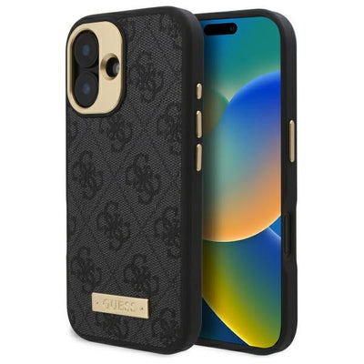 Guess 4G Logo Plate MagSafe iPhone 16 Case - Black