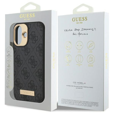 Guess 4G Logo Plate MagSafe iPhone 16 Case - Black