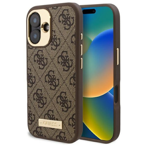Guess 4G Logo Plate MagSafe iPhone 16 Case - Brown