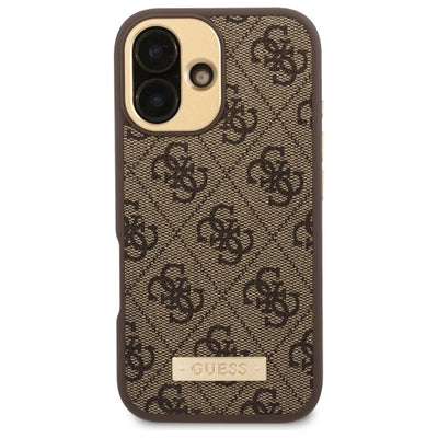 Guess 4G Logo Plate MagSafe iPhone 16 Case - Brown