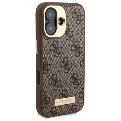 Guess 4G Logo Plate MagSafe iPhone 16 Case - Brown