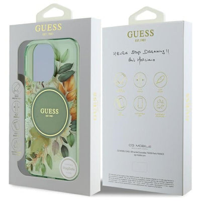 Guess IML Flower &amp; Tonal Circle MagSafe case for iPhone 16 Pro Max - green