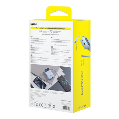 Baseus QPow 2 30W 10000mAh Power Bank with Built-in USB-C Cables - Blue