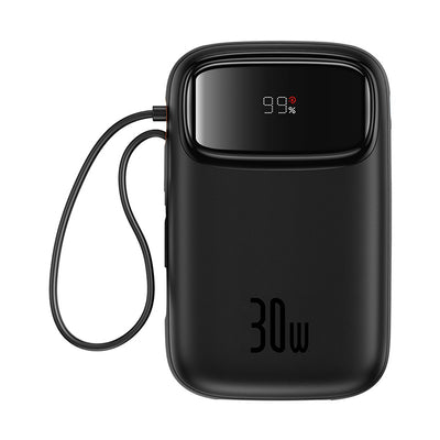 Baseus QPow 2 30W 10000mAh Power Bank with Built-in USB-C Cables - Black