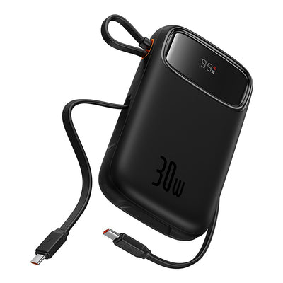 Baseus QPow 2 30W 10000mAh Power Bank with Built-in USB-C Cables - Black