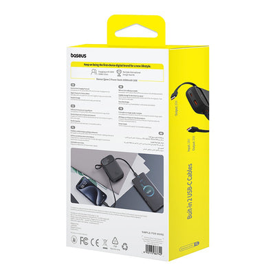 Baseus QPow 2 30W 10000mAh Power Bank with Built-in USB-C Cables - Black