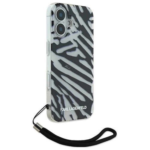 Karl Lagerfeld IML Zebra Pattern &amp; Cord iPhone 16 Case - Black