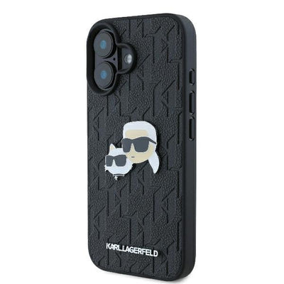 Karl Lagerfeld Monogram Karl &amp; Choupette Head Pin iPhone 16 Case - Black