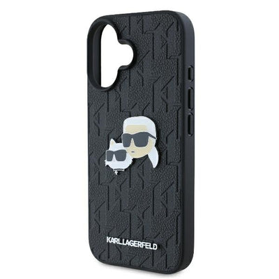 Karl Lagerfeld Monogram Karl &amp; Choupette Head Pin iPhone 16 Case - Black