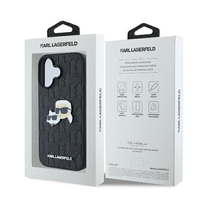 Karl Lagerfeld Monogram Karl &amp; Choupette Head Pin iPhone 16 Case - Black