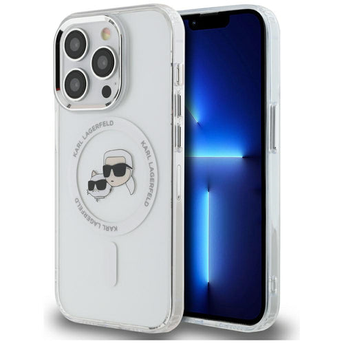 Karl Lagerfeld IML Metal Karl &amp; Choupette Head MagSafe iPhone 14 Pro Case - White