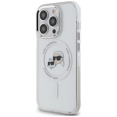 Karl Lagerfeld IML Metal Karl &amp; Choupette Head MagSafe iPhone 14 Pro Case - White