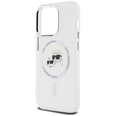 Karl Lagerfeld IML Metal Karl &amp; Choupette Head MagSafe iPhone 14 Pro Case - White