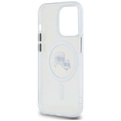 Karl Lagerfeld IML Metal Karl &amp; Choupette Head MagSafe iPhone 14 Pro Case - White