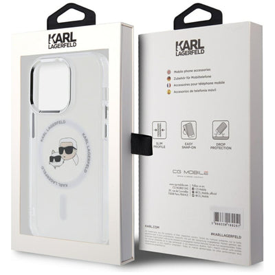 Karl Lagerfeld IML Metal Karl &amp; Choupette Head MagSafe iPhone 14 Pro Case - White