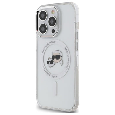 Karl Lagerfeld IML Metal Karl &amp; Choupette Head MagSafe Case for iPhone 14 Pro Max - White
