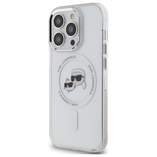 Karl Lagerfeld IML Metal Karl &amp; Choupette Head MagSafe Case for iPhone 14 Pro Max - White