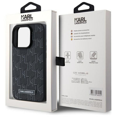 Karl Lagerfeld Leather Monogram Metal Logo MagSafe iPhone 15 Pro Case - Black
