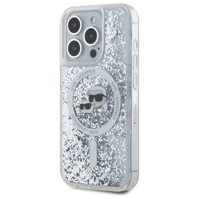 Karl Lagerfeld Liquid Glitter Karl &amp; Choupette Head Magsafe Case for iPhone 15 Pro Max - Clear