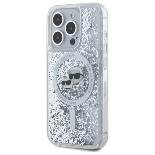 Karl Lagerfeld Liquid Glitter Karl &amp; Choupette Head Magsafe Case for iPhone 15 Pro Max - Clear