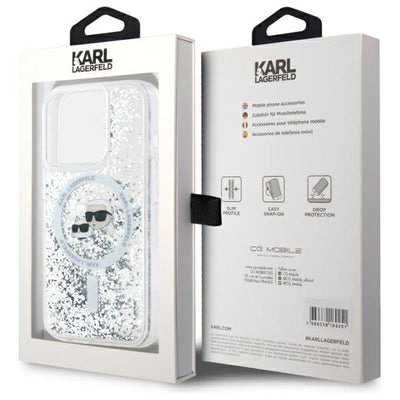 Karl Lagerfeld Liquid Glitter Karl &amp; Choupette Head Magsafe Case for iPhone 15 Pro Max - Clear