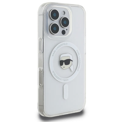 Karl Lagerfeld IML Metal Karl Head MagSafe Case for iPhone 16 Pro - White
