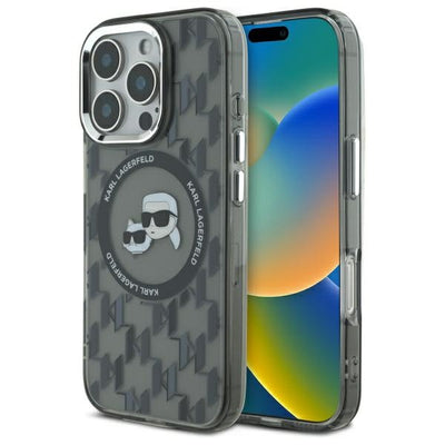 Karl Lagerfeld IML Monogram Karl &amp; Choupette Head MagSafe iPhone 16 Pro Case - Black