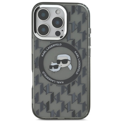 Karl Lagerfeld IML Monogram Karl &amp; Choupette Head MagSafe iPhone 16 Pro Case - Black