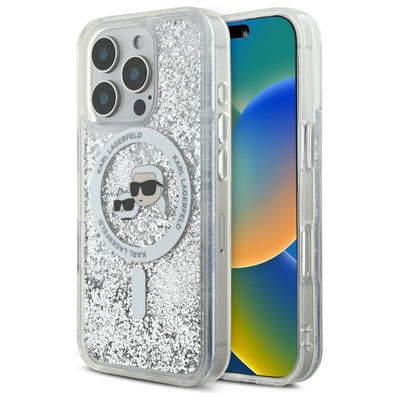Karl Lagerfeld Liquid Glitter Karl &amp; Choupette Head Magsafe iPhone 16 Pro Case - Clear