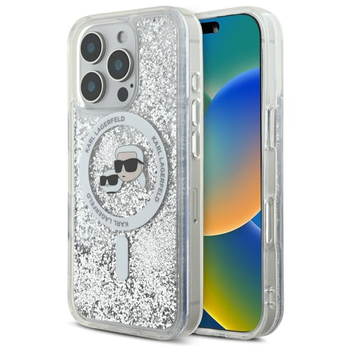 Karl Lagerfeld Liquid Glitter Karl &amp; Choupette Head Magsafe iPhone 16 Pro Case - Clear