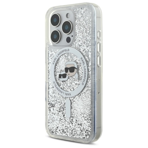 Karl Lagerfeld Liquid Glitter Karl &amp; Choupette Head Magsafe iPhone 16 Pro Case - Clear
