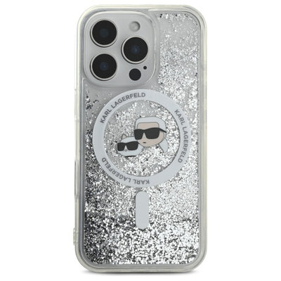 Karl Lagerfeld Liquid Glitter Karl &amp; Choupette Head Magsafe iPhone 16 Pro Case - Clear