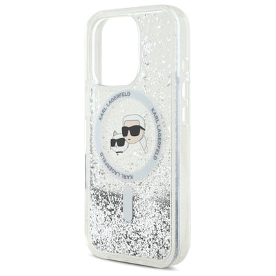 Karl Lagerfeld Liquid Glitter Karl &amp; Choupette Head Magsafe iPhone 16 Pro Case - Clear