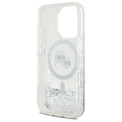 Karl Lagerfeld Liquid Glitter Karl &amp; Choupette Head Magsafe iPhone 16 Pro Case - Clear