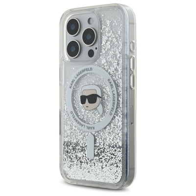Karl Lagerfeld Liquid Glitter Karl Head Magsafe Case for iPhone 16 Pro - Clear