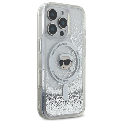 Karl Lagerfeld Liquid Glitter Karl Head Magsafe Case for iPhone 16 Pro - Clear