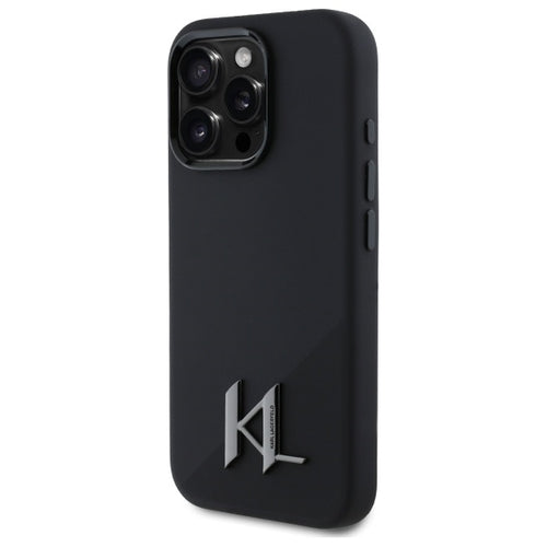 Karl Lagerfeld Silicone Shadow Metal Initial MagSafe iPhone 16 Pro Case - Black