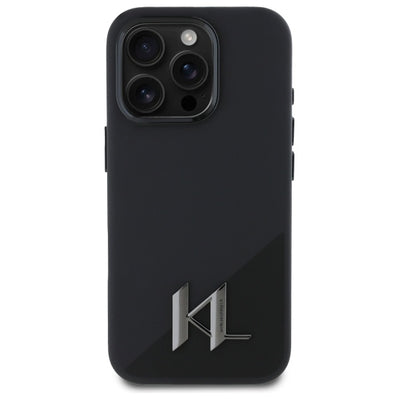Karl Lagerfeld Silicone Shadow Metal Initial MagSafe iPhone 16 Pro Case - Black