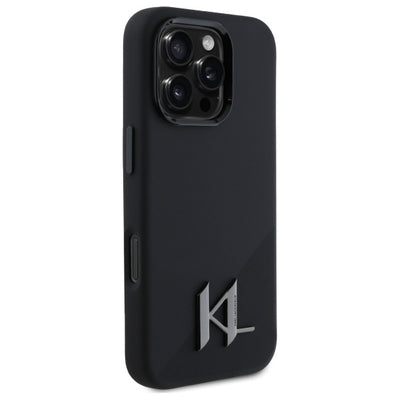 Karl Lagerfeld Silicone Shadow Metal Initial MagSafe iPhone 16 Pro Case - Black
