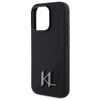 Karl Lagerfeld Silicone Shadow Metal Initial MagSafe iPhone 16 Pro Case - Black
