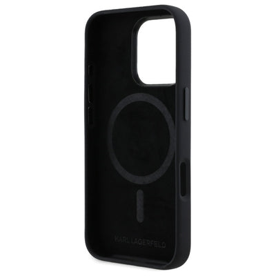 Karl Lagerfeld Silicone Shadow Metal Initial MagSafe iPhone 16 Pro Case - Black