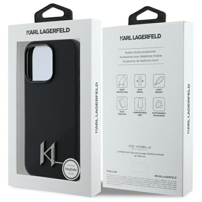 Karl Lagerfeld Silicone Shadow Metal Initial MagSafe iPhone 16 Pro Case - Black